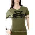 Moda Feminina de algodão por atacado Impressão Moda Rodada Neck Girl T-Shirt